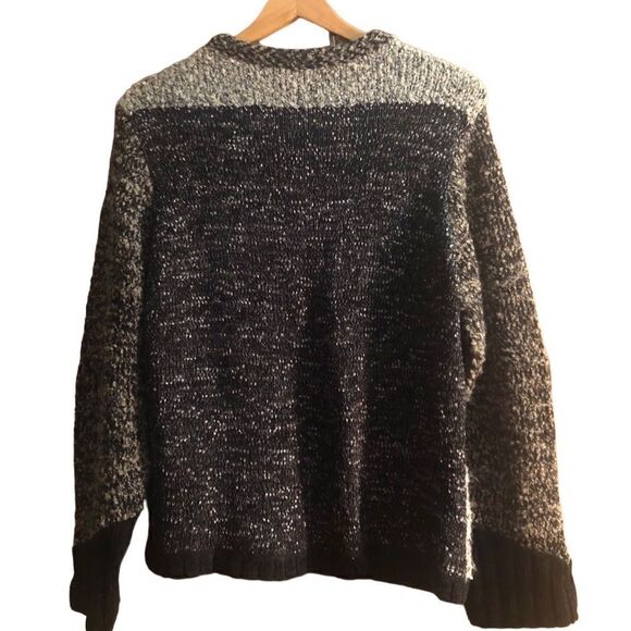 Orvis Women’s Large Gray Black Chunky Knit Abstract Cardigan Sweater Big Buttons - Picture 5 of 5